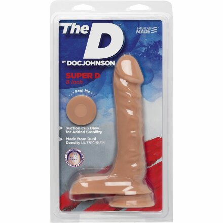 Телесный фаллоимитатор с мошонкой на присоске The D Super D 8&quot; Vanilla - 20,3 см. 