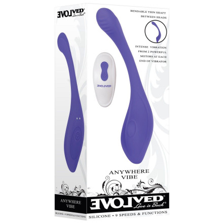 Фиолетовый гибкий вибростимулятор с пультом ДУ Anywhere Vibe  
