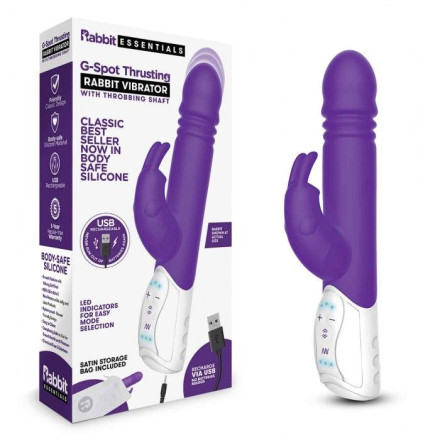 Фиолетовый пульсирующий вибромассажер G-Spot Thrusting Rabbit - 24 см. 