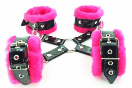 Набор фиксаторов краб с розовым мехом BDSM Light 