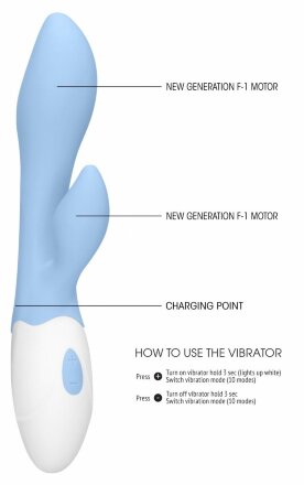 Голубой G-spot вибратор Sunset со стимулятором клитора - 20 см. 