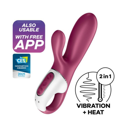 Малиновый вибратор-кролик Hot Bunny с функцией нагрева - 17,5 см. 