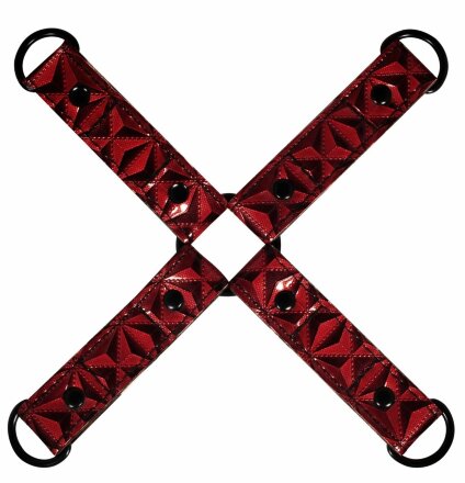Красно-черные наручники и наножники Luxury Hogtie 
