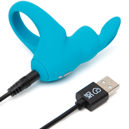 Голубое эрекционное виброкольцо Happy Rabbit Rechargeable Rabbit Cock Ring 