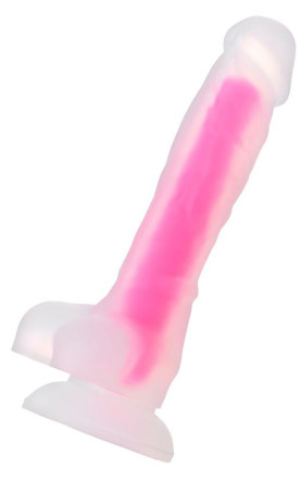 Прозрачно-розовый фаллоимитатор, светящийся в темноте, Clark Glow - 22 см. 