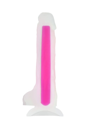 Прозрачно-розовый фаллоимитатор, светящийся в темноте, Clark Glow - 22 см. 