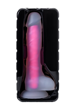 Прозрачно-розовый фаллоимитатор, светящийся в темноте, Clark Glow - 22 см. 