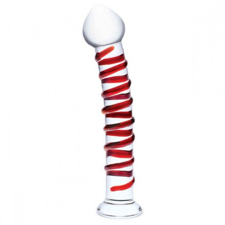 Прозрачный стимулятор с красной спиралью 10  Mr. Swirly Dildo - 25,4 см. 
