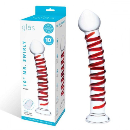 Прозрачный стимулятор с красной спиралью 10  Mr. Swirly Dildo - 25,4 см. 