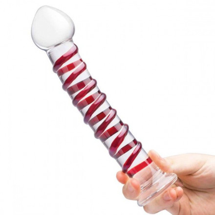 Прозрачный стимулятор с красной спиралью 10  Mr. Swirly Dildo - 25,4 см. 