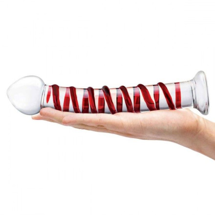 Прозрачный стимулятор с красной спиралью 10  Mr. Swirly Dildo - 25,4 см. 