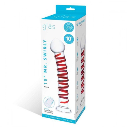 Прозрачный стимулятор с красной спиралью 10  Mr. Swirly Dildo - 25,4 см. 