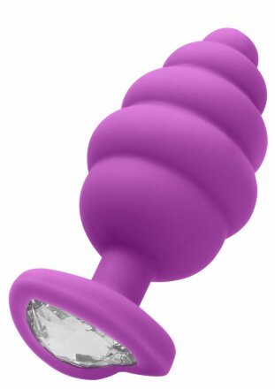 Фиолетовая анальная пробка Regular Ribbed Diamond Heart Plug - 7 см. 