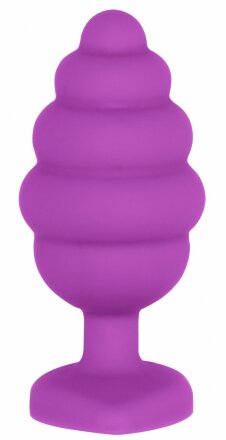 Фиолетовая анальная пробка Regular Ribbed Diamond Heart Plug - 7 см. 