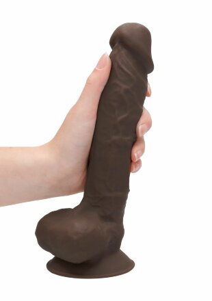 Коричневый фаллоимитатор Silicone Dildo With Balls - 22,8 см. 