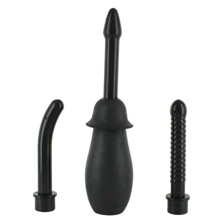 Чёрный анальный душ с насадками KIT BLACK 