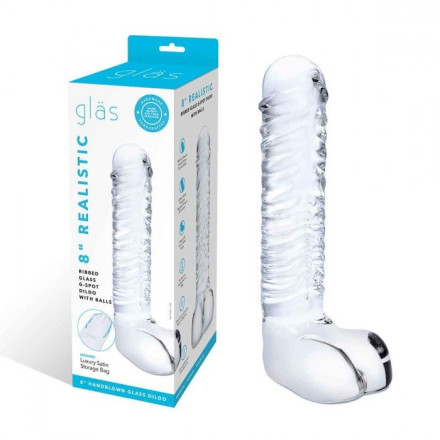 Прозрачный фаллоимитатор 8  Realistic Ribbed Glass Dildo - 20,3 см. 