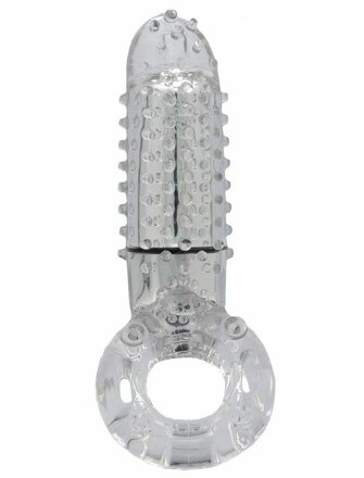 Прозрачное эрекционное кольцо с вибрацией и пальчиком OYEAH CLEAR 