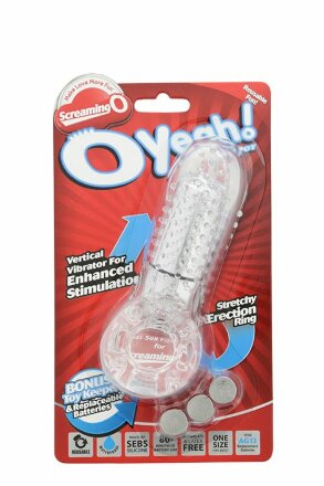 Прозрачное эрекционное кольцо с вибрацией и пальчиком OYEAH CLEAR 