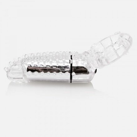 Прозрачное эрекционное кольцо с вибрацией и пальчиком OYEAH CLEAR 
