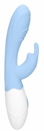 Голубой вибратор Juicy Rabbit со стимулятором клитора - 19,5 см. 