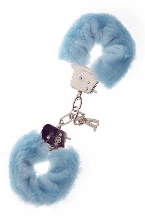 Голубые меховые наручники METAL HANDCUFF WITH PLUSH BLUE 