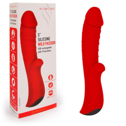 Красный вибромассажер 5  Silicone Wild Passion - 19,1 см. 