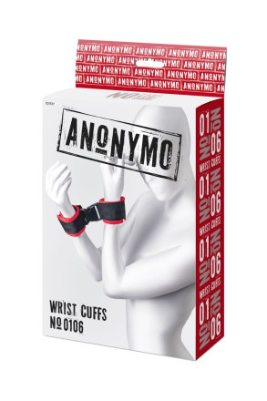 Красно-черные велюровые наручники Anonymo 