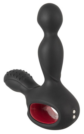 Черный вибромассажер простаты с нагревом и ротацией Prostate Plug - 14,5 см. 