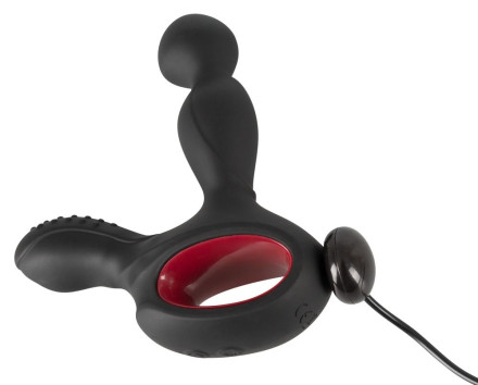 Черный вибромассажер простаты с нагревом и ротацией Prostate Plug - 14,5 см. 