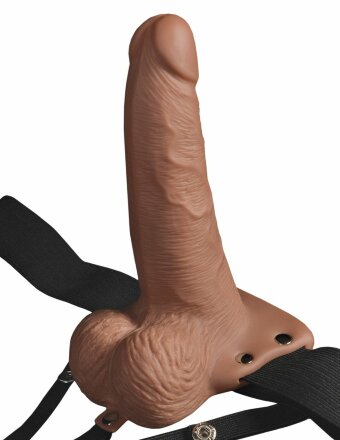 Кофейный перезаряжаемый вибрострапон 6&quot; Hollow Rechargeable Strap-On Remote - 17,5 см. 
