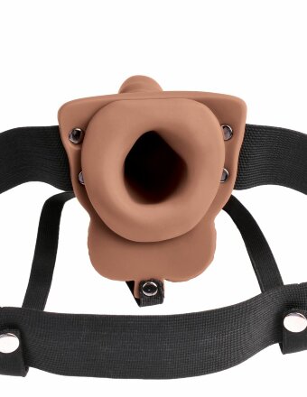 Кофейный перезаряжаемый вибрострапон 6&quot; Hollow Rechargeable Strap-On Remote - 17,5 см. 