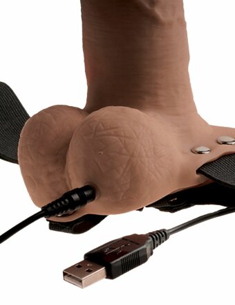 Кофейный перезаряжаемый вибрострапон 6&quot; Hollow Rechargeable Strap-On Remote - 17,5 см. 
