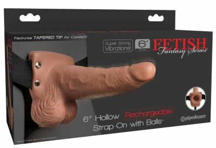 Кофейный перезаряжаемый вибрострапон 6&quot; Hollow Rechargeable Strap-On Remote - 17,5 см. 