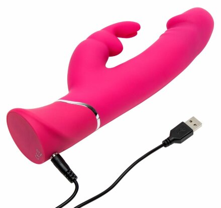 Розовый вибратор-кролик Realistic Dual Density Rechargeable Rabbit Vibrator - 25,5 см. 