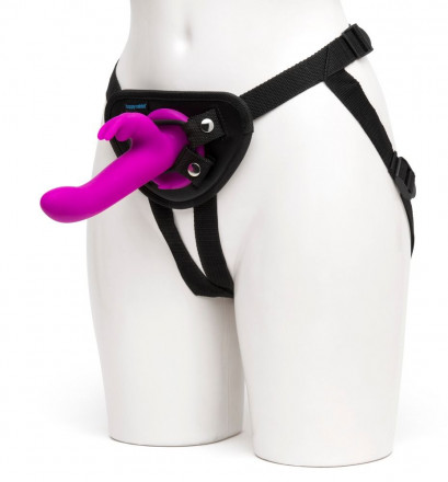 Лиловый страпон Rechargeable Vibrating Strap-On Harness Set - 17,6 см. 