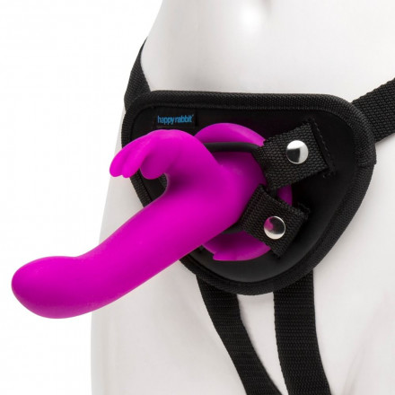 Лиловый страпон Rechargeable Vibrating Strap-On Harness Set - 17,6 см. 