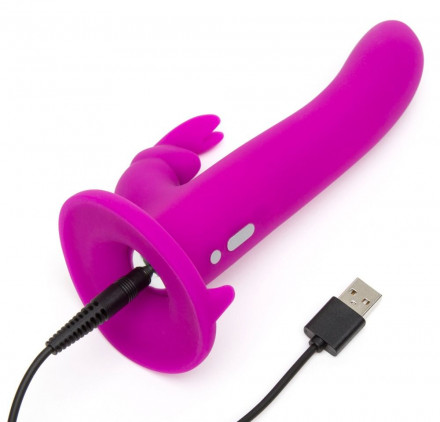Лиловый страпон Rechargeable Vibrating Strap-On Harness Set - 17,6 см. 