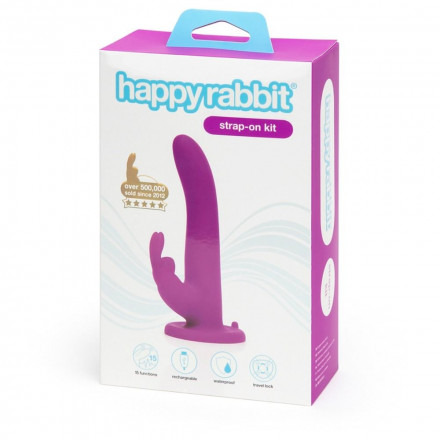 Лиловый страпон Rechargeable Vibrating Strap-On Harness Set - 17,6 см. 