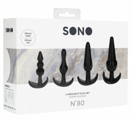 Набор из 4 черных анальных пробок N80 4-Piece Butt Plug Set 