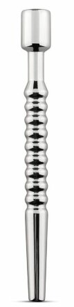Серебристый уретральный стимулятор Sinner Hollow Ribbed Dilator - 11 см. 