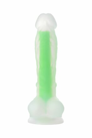 Прозрачно-зеленый фаллоимитатор, светящийся в темноте, Dick Glow - 18 см. 