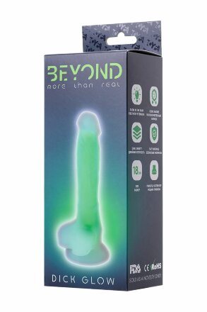 Прозрачно-зеленый фаллоимитатор, светящийся в темноте, Dick Glow - 18 см. 