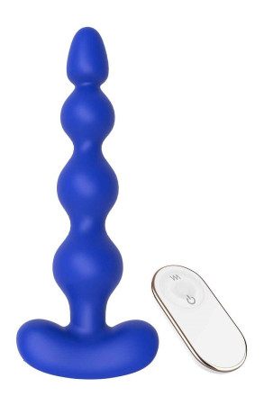 Синяя анальная виброелочка с пультом ДУ Remote Anal Bead - 18 см. 