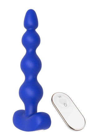 Синяя анальная виброелочка с пультом ДУ Remote Anal Bead - 18 см. 