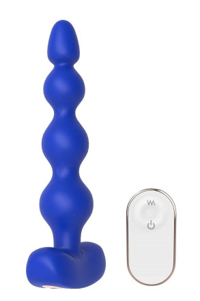 Синяя анальная виброелочка с пультом ДУ Remote Anal Bead - 18 см. 