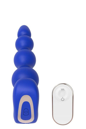 Синяя анальная виброелочка с пультом ДУ Remote Anal Bead - 18 см. 