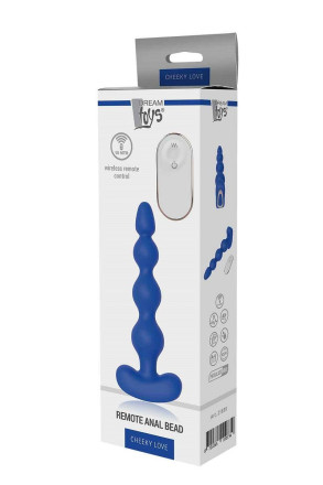 Синяя анальная виброелочка с пультом ДУ Remote Anal Bead - 18 см. 