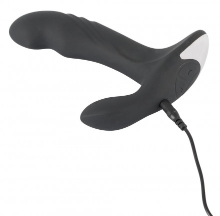 Черный вибромассажер простаты с функцией римминга Plug with Perineum Stimulator - 16,6 см. 