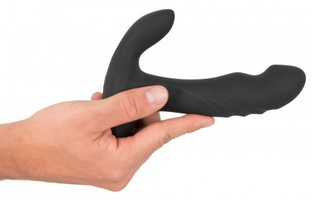 Черный вибромассажер простаты с функцией римминга Plug with Perineum Stimulator - 16,6 см. 